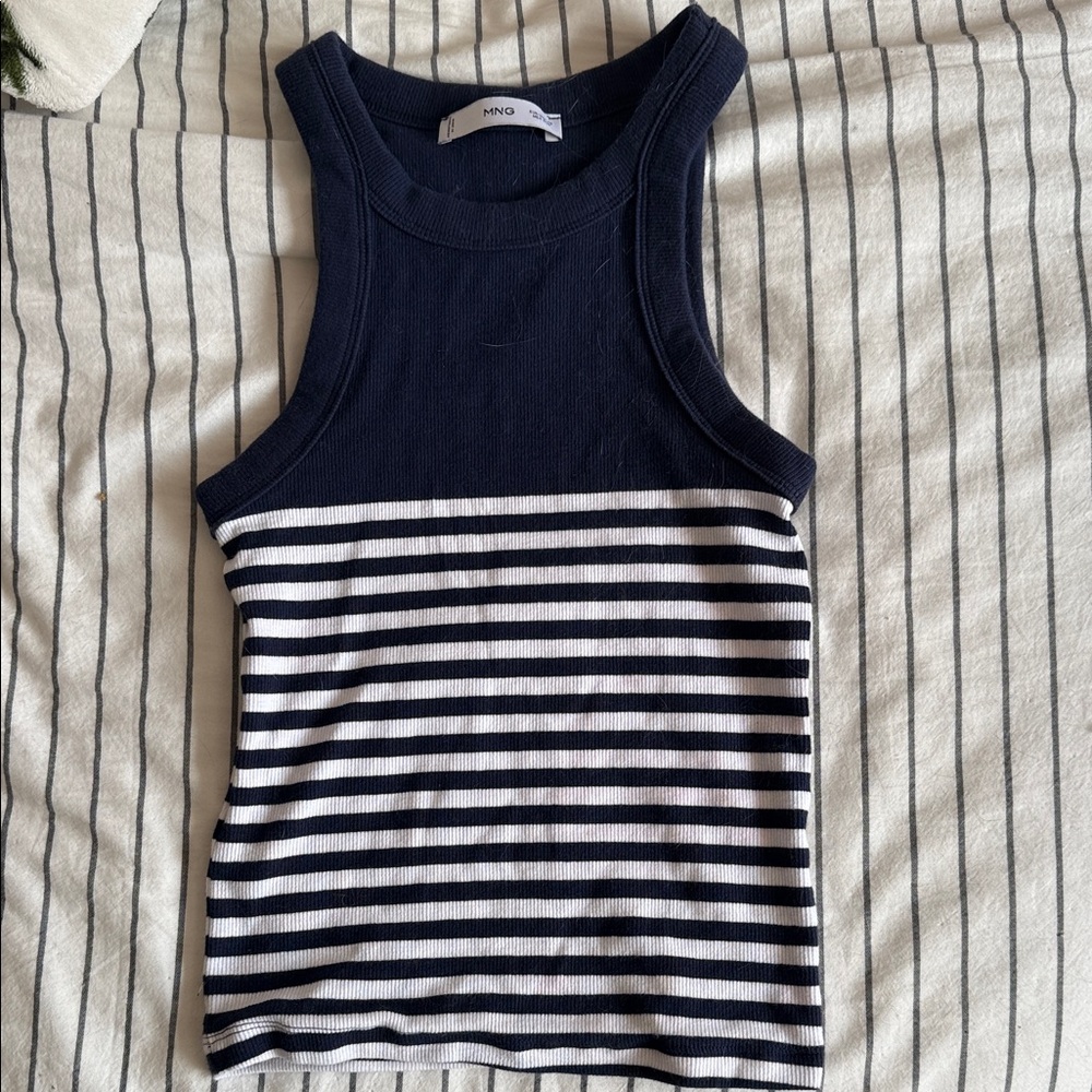 Mango Navy and White Striped Tank Top